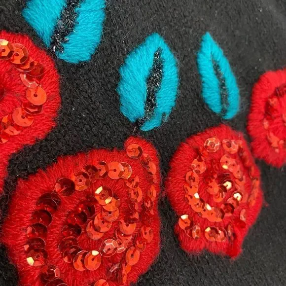 J.P. Val vintage 1980’s Longsleeve sequin accented flowers & bows sweater sz LG - Picture 10 of 11